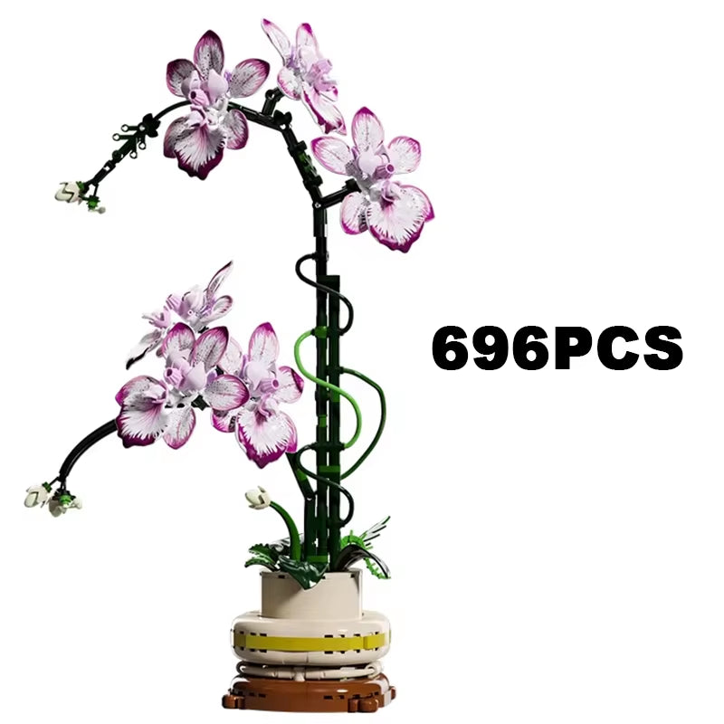 Creative Orchid Bouquet Potted Building Blocks Immortal Flower Home Desk Plant Decoration Assemble Bricks Toy Gift for Kid Girls