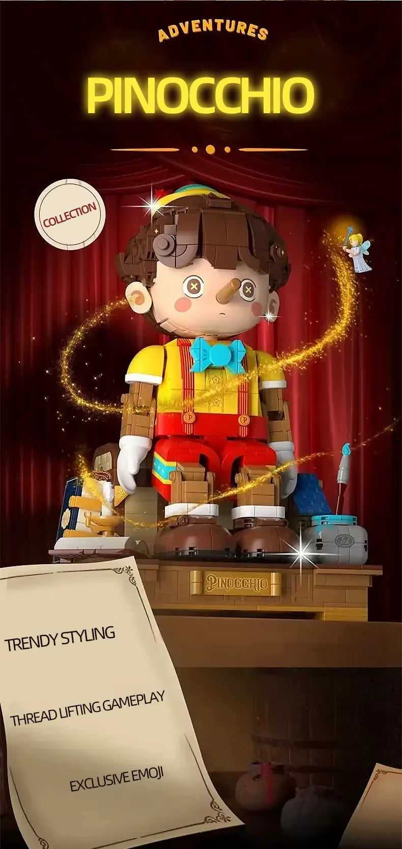 Pinocchio Building Blocks Classic Fairy Tale Long Nose Doll Puppet Model Bricks Desktop Deco Kids Educational DIY Toys Gifts