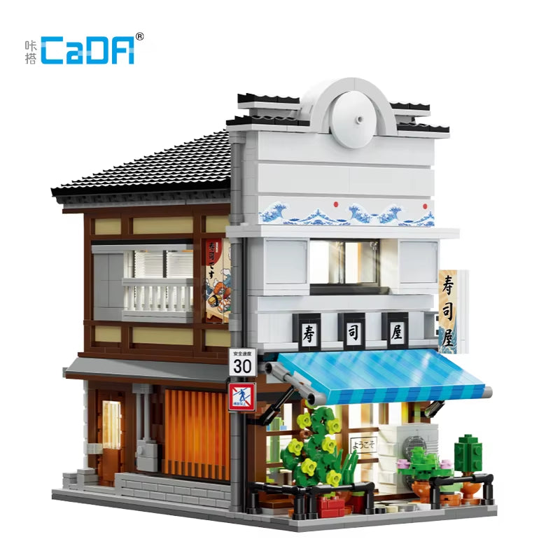 LED City Japanese Street View Bricks Shop LED Japanese Steamed Bun House Architecture Building Blocks Summer Cafe Toys