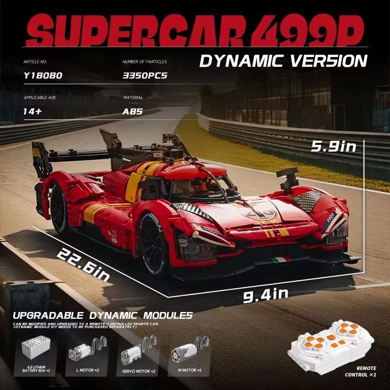 3350PCS 1:8 MOC Configurable RC 499P Racing Supercar Building Block Set -Adult & Children Racing Model Car Toy Collection Gift