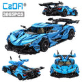 3865PCS 1:8 City Blue Racing Car V12 Hypercar Model Building Blocks Famous Supercar Sports Vehicle Bricks Toys Gifts