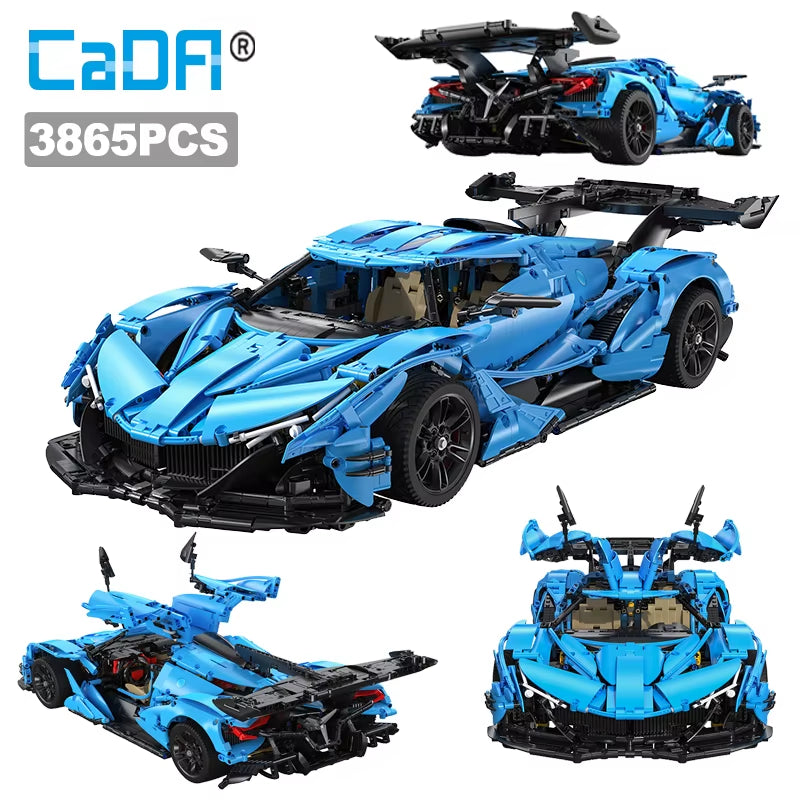 3865PCS 1:8 City Blue Racing Car V12 Hypercar Model Building Blocks Famous Supercar Sports Vehicle Bricks Toys Gifts
