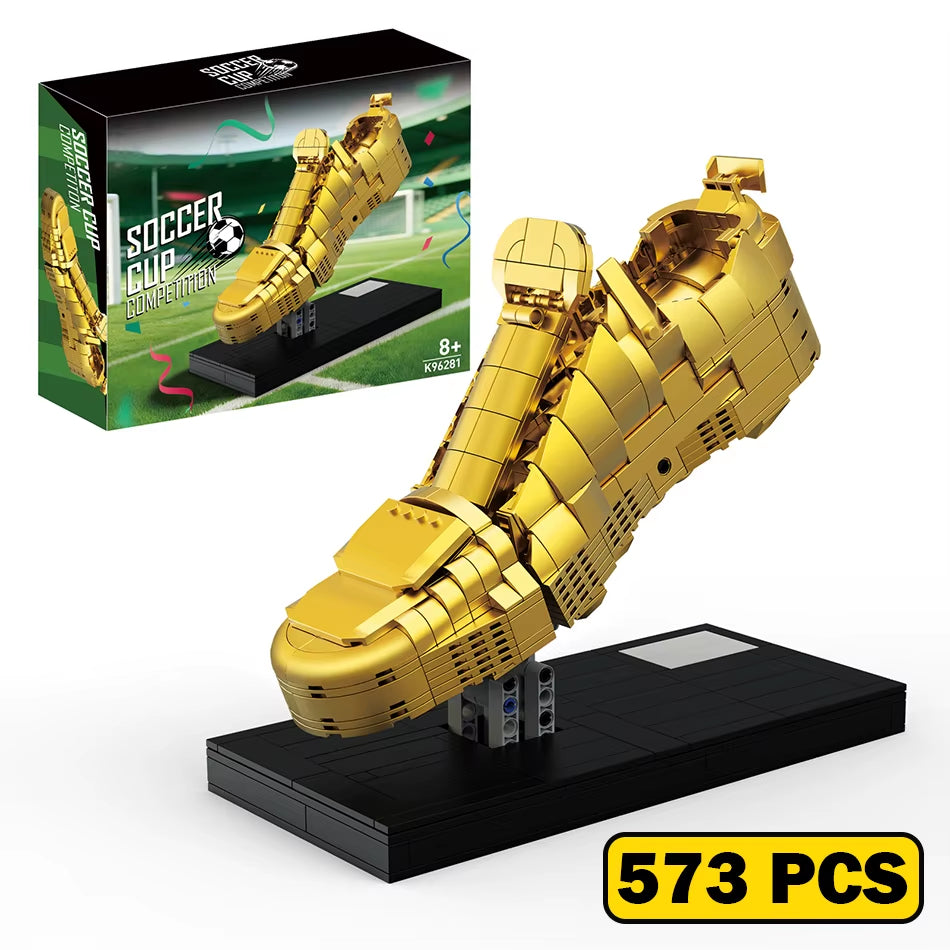 MOC European Football Golden Boot Trophy Building Blocks Soccer Champion Cup Shoe Model Ornament Bricks Toys Kids Adults Gifts