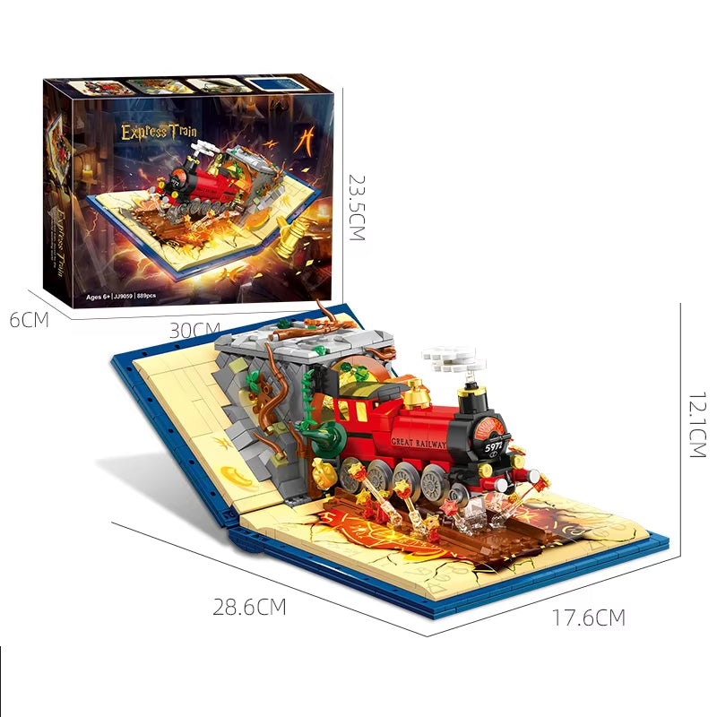 Harry Potter Train Building Blocks MOC Magic World Station Book 3D Model Architecture Mini Bricks Toy for Kid Gift