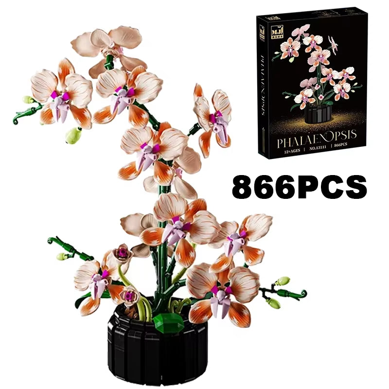 Creative Orchid Bouquet Potted Building Blocks Immortal Flower Home Desk Plant Decoration Assemble Bricks Toy Gift for Kid Girls