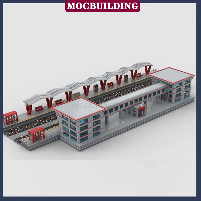 MOC Modern City Railway Station Model Building Block Assembly Street View Building Collection Series Toy Gift Set
