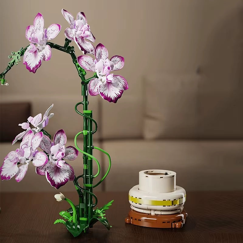 Creative Orchid Bouquet Potted Building Blocks Immortal Flower Home Desk Plant Decoration Assemble Bricks Toy Gift for Kid Girls