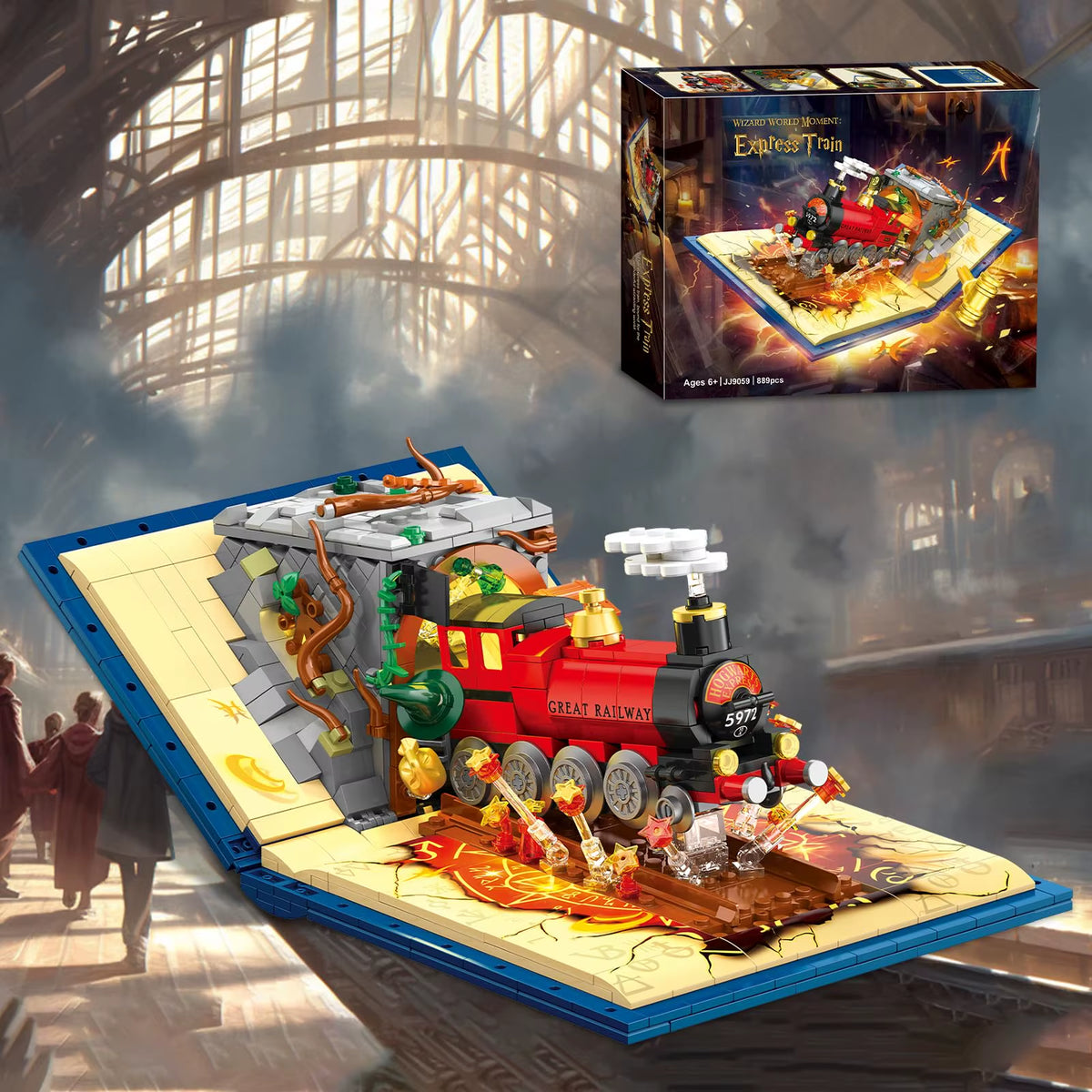 Harry Potter Train Building Blocks MOC Magic World Station Book 3D Model Architecture Mini Bricks Toy for Kid Gift