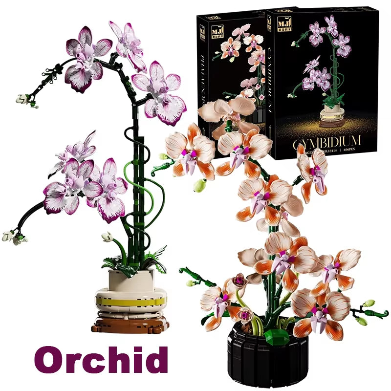 Creative Orchid Bouquet Potted Building Blocks Immortal Flower Home Desk Plant Decoration Assemble Bricks Toy Gift for Kid Girls