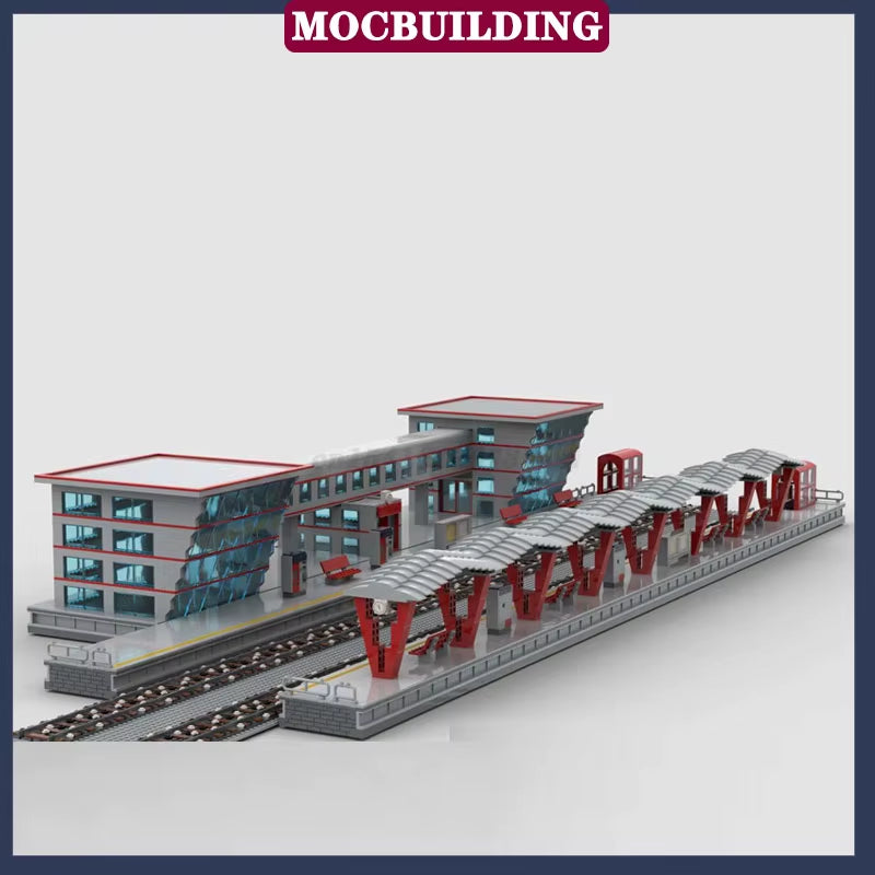 MOC Modern City Railway Station Model Building Block Assembly Street View Building Collection Series Toy Gift Set