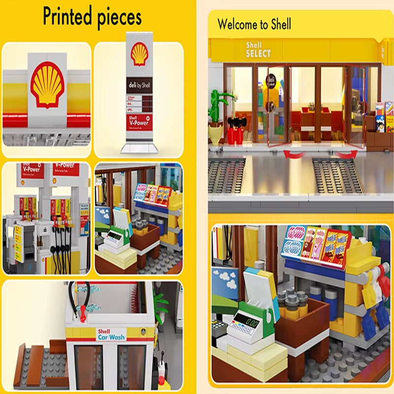 DIY Shell Retail Station C66026W Car Wash Gas Station Car Building Block USB Lighting Build Bricks Gift Toys for Children