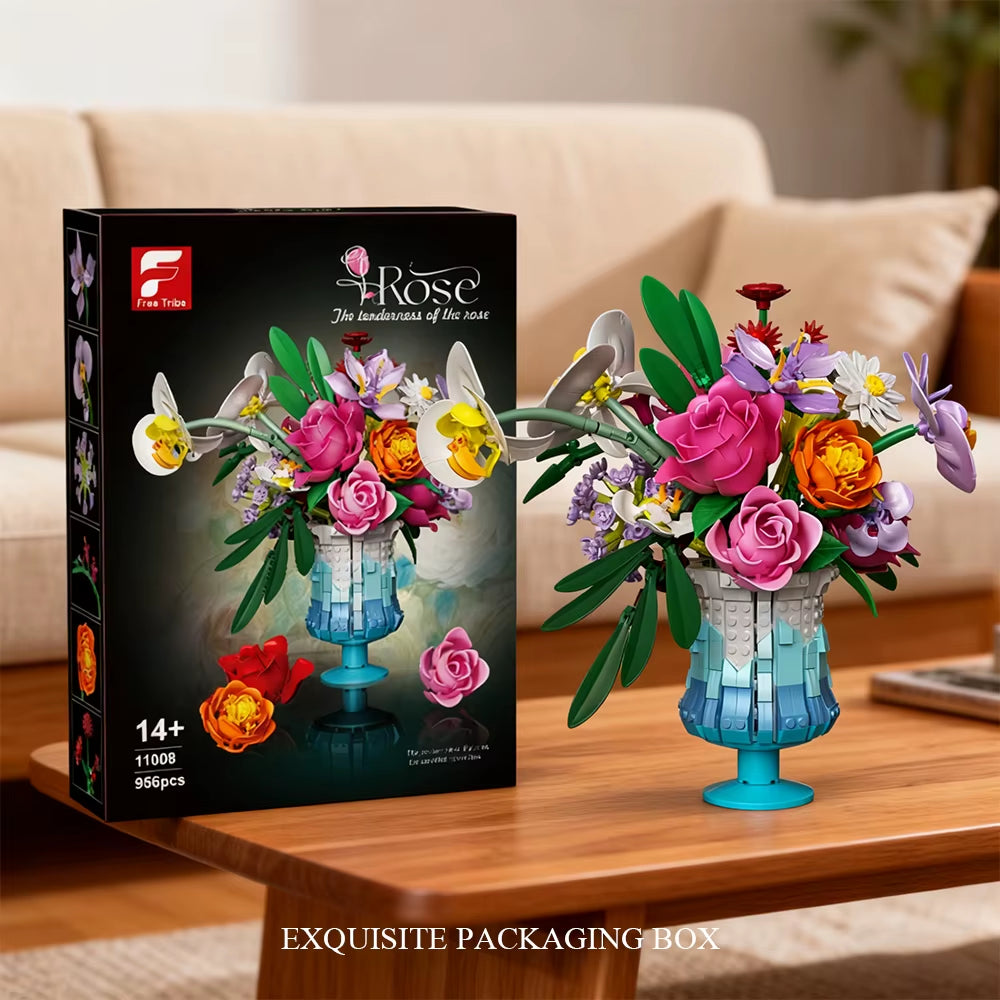 1009PCS Sunflower Building Blocks Flower Bouquet Vase Model Bricks Set Idea Home Decoration Kids Educational Toys Holiday Gifts