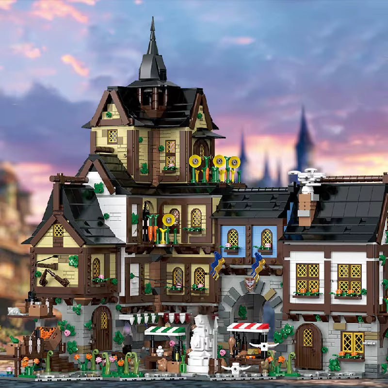 3867PCS MOC Medieval European Towns Building Blocks Street View Architecture Modular Model Assemby Toys Adults Collection Gift