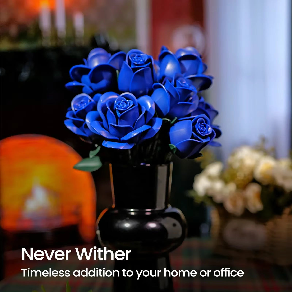 Blue Rose Blocks Flowers Building Set Artificial Roses Wedding Floral Decorations Bricks Toys Valentines Birthday Gift for Adult