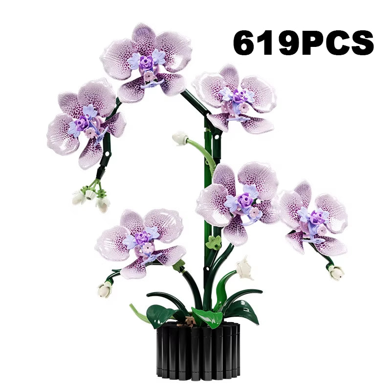 Creative Orchid Bouquet Potted Building Blocks Immortal Flower Home Desk Plant Decoration Assemble Bricks Toy Gift for Kid Girls