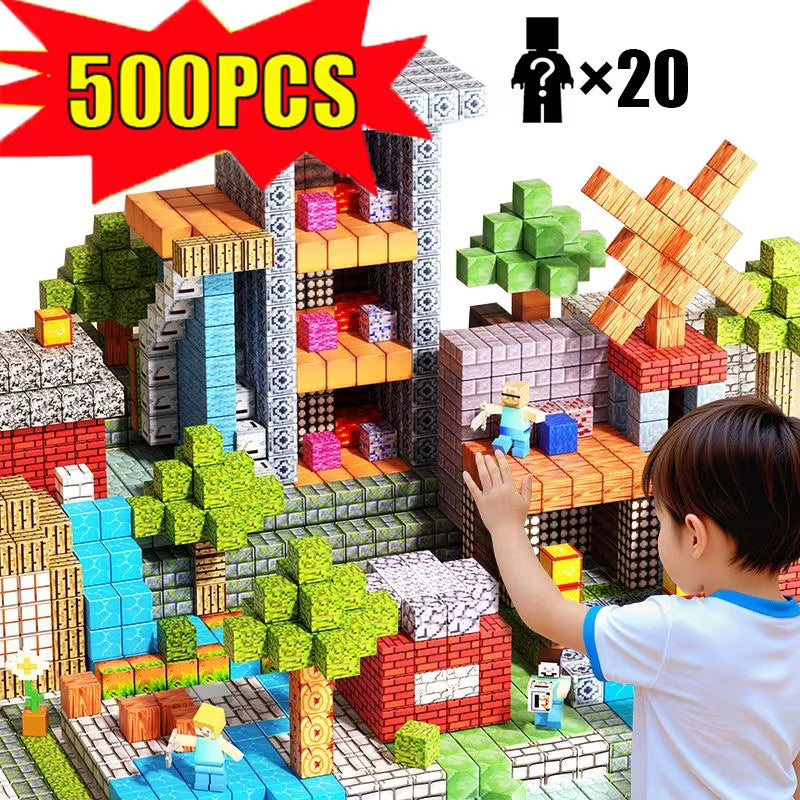 500PCS Magnetic Building Blocks Montessori STEM Educational Sensory Toys Mine World Magnet Cube Gifts for Kids Boys Girls