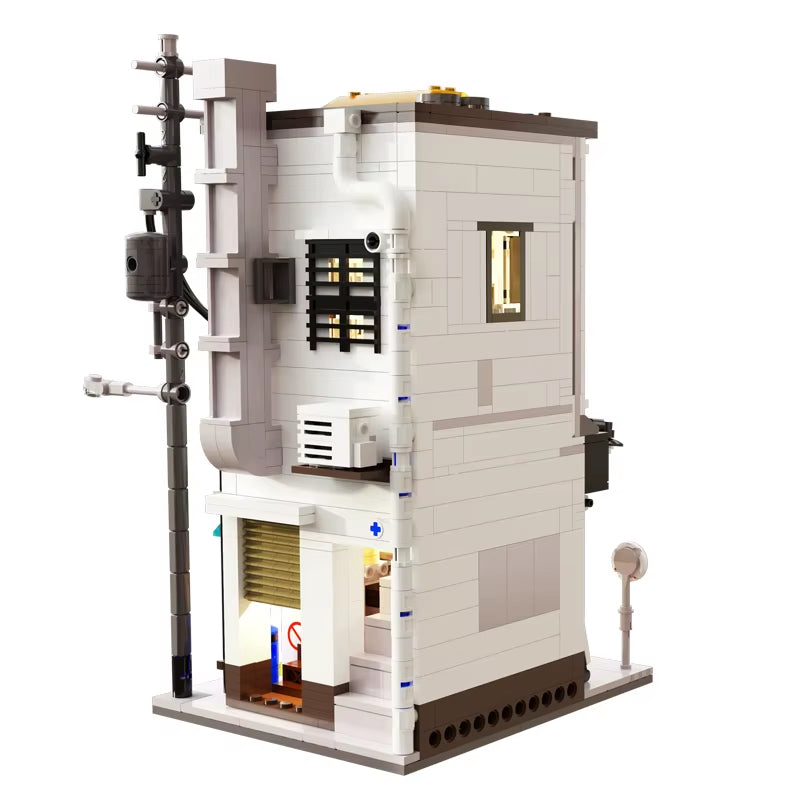 City LED Japanese Steamed Bun House Architecture Building Blocks Friends Shop Figures Bricks Toys Cherry Blossom Kids Gifts