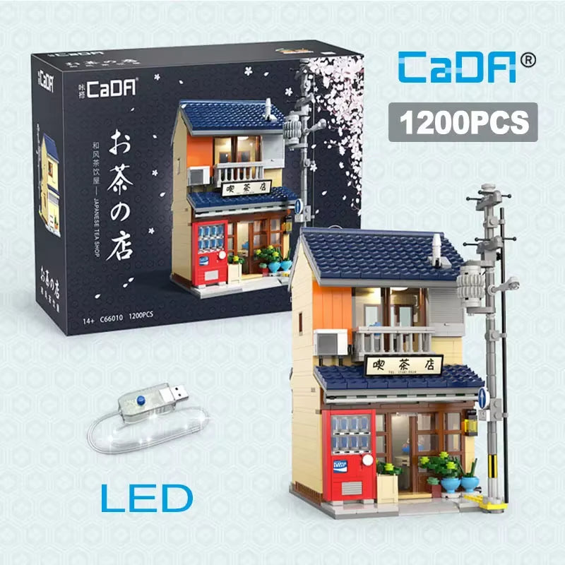 LED City Japanese Street View Bricks Shop LED Japanese Steamed Bun House Architecture Building Blocks Summer Cafe Toys