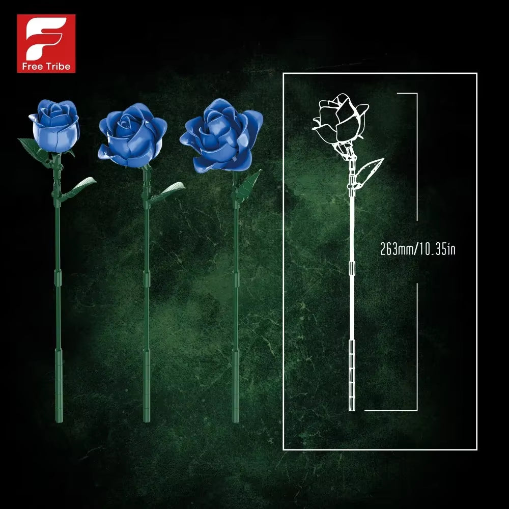 585PCS Blue Rose Building Blocks Simulation Flower Bouquet Model Bricks Decorative Ornaments Adult Romantic Gift Children'S Toys