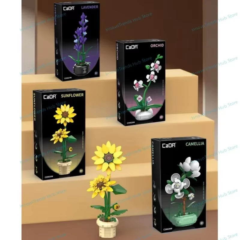 Sunflower Lavender Camellia Bunch of Flowers Building Blocks City Romantic Home Decoration Blossom Orchid Bricks Toys Gift
