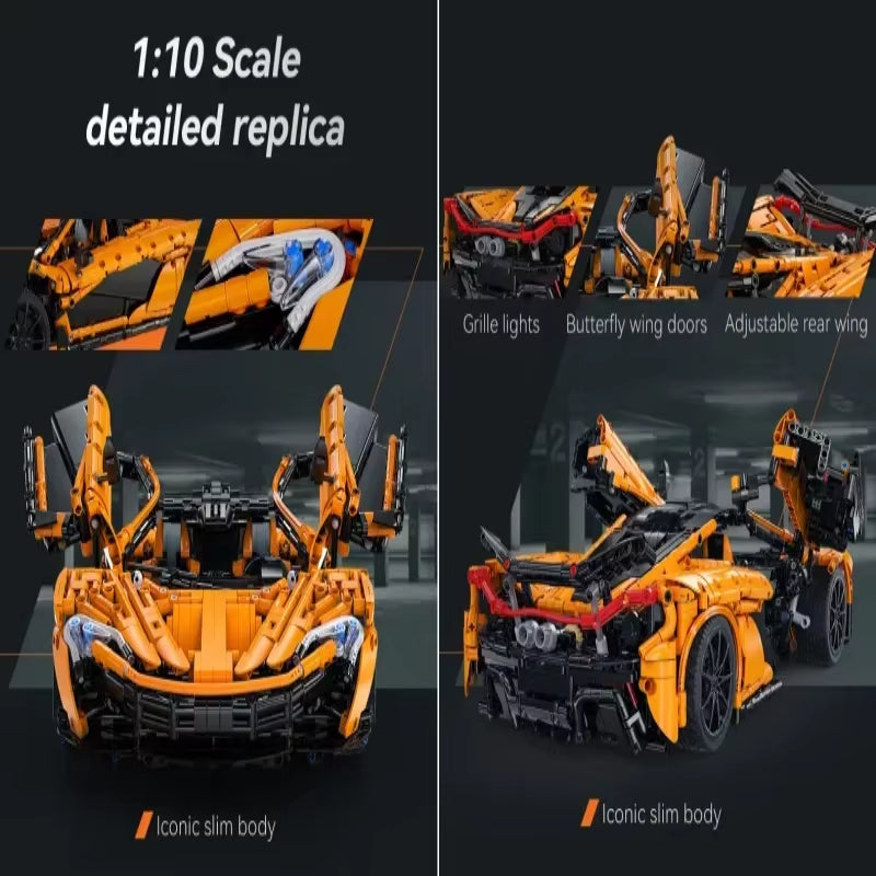 1:10 MOC Designer Pvdb Smiling Assassin Super Racing Car Model Building Blocks V8 Cylinder Car Speed Vehicle Toys for Kids