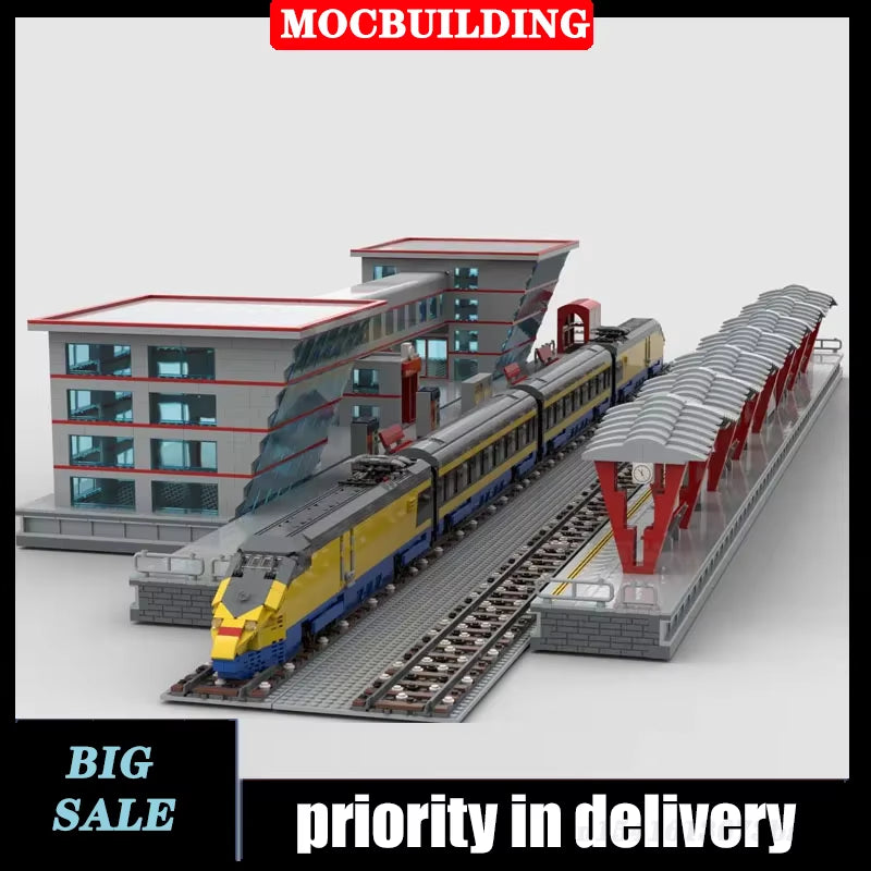 MOC Modern City Railway Station Model Building Block Assembly Street View Building Collection Series Toy Gift Set