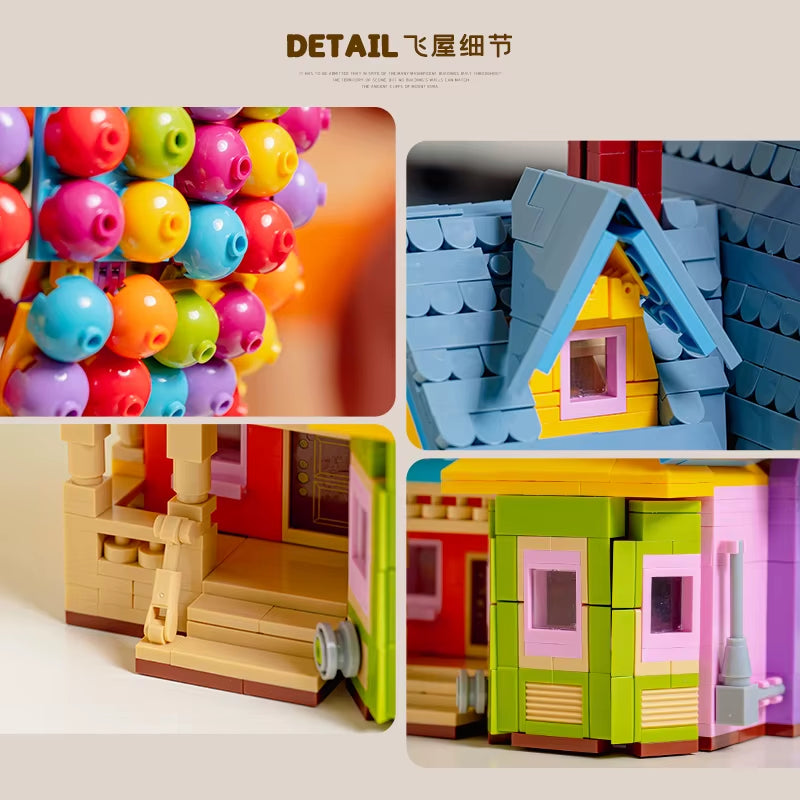 New  Building Blocks Balloon House Flying Tour Assembled Small Particles Street Model Children'S Toys Ornaments Gifts
