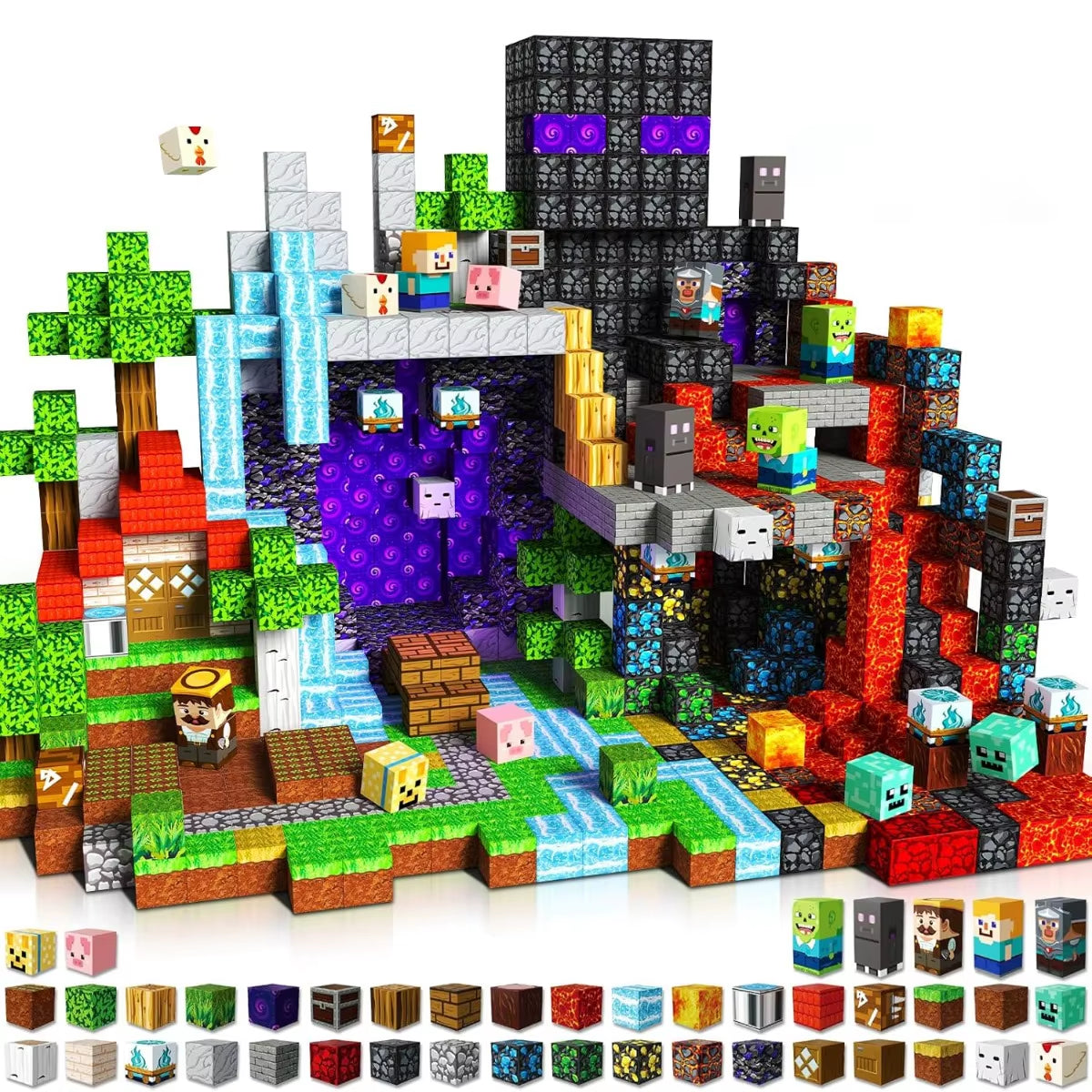 Magnetic Building Blocks Mine World Magnetic Forest Ender Head Construction Brick Cube STEM Toy Set Gift for Boy Girl Children