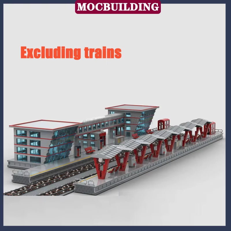 MOC Modern City Railway Station Model Building Block Assembly Street View Building Collection Series Toy Gift Set