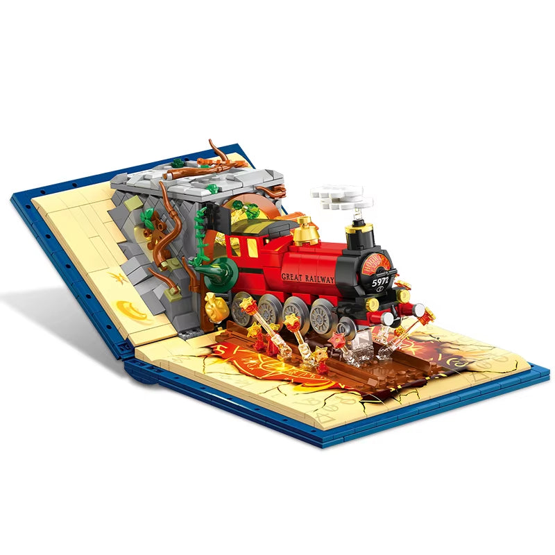 Harry Potter Train Building Blocks MOC Magic World Station Book 3D Model Architecture Mini Bricks Toy for Kid Gift