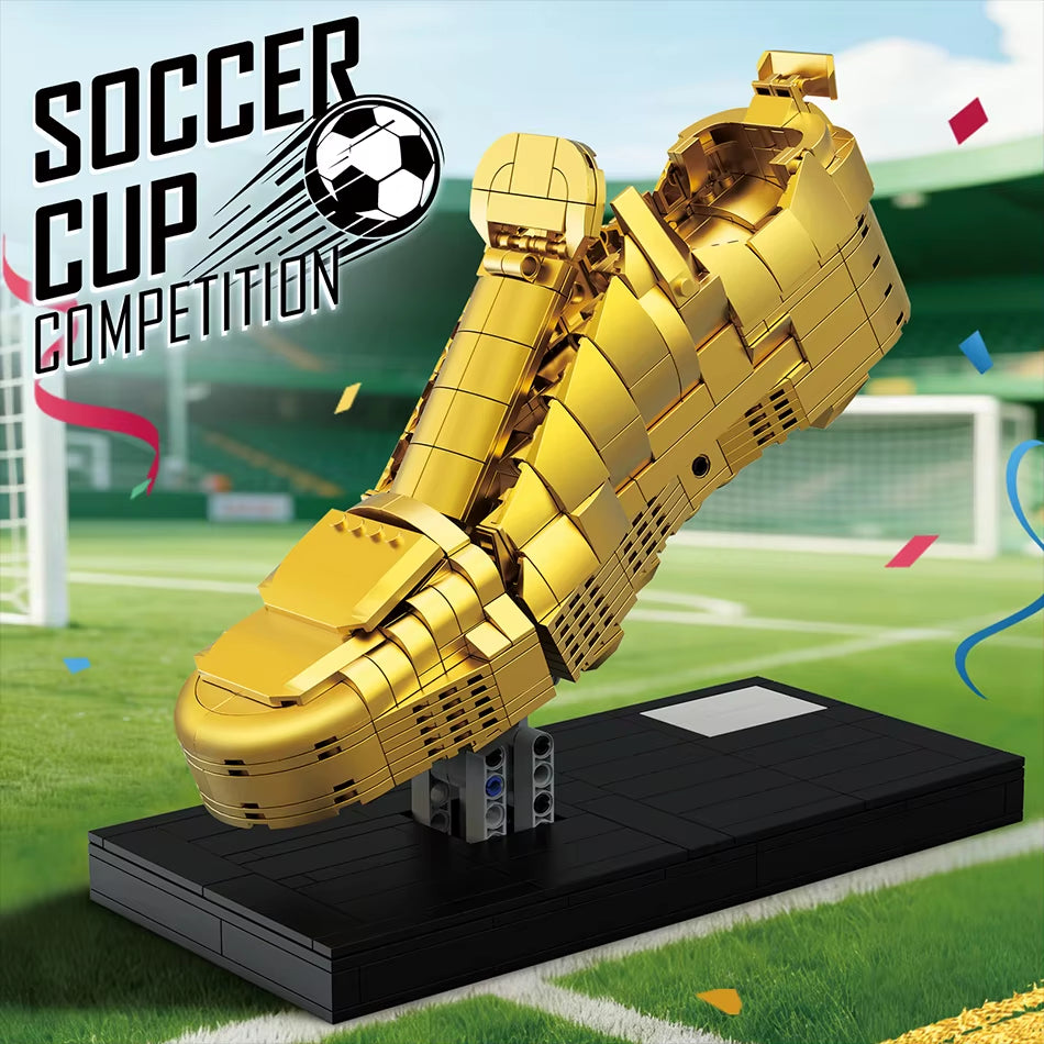 MOC European Football Golden Boot Trophy Building Blocks Soccer Champion Cup Shoe Model Ornament Bricks Toys Kids Adults Gifts